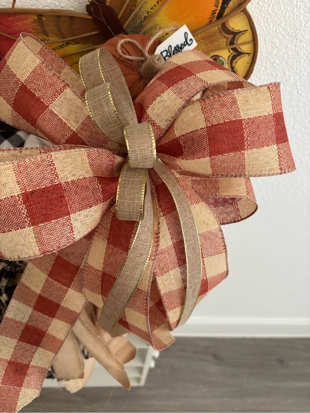 Handmade Primitive Farmhouse Plaid Bow Country DIY Wreath Accent Final Sale